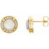 Bezel Set Halo Style Earrings Mounting in 14 Karat Yellow Gold for Round Stone, 3.55 grams