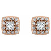 Halo Style Earrings Mounting in 14 Karat Rose Gold for Square Stone, 1.66 grams