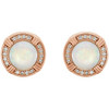 Bezel Set Halo Style Earrings Mounting in 14 Karat Rose Gold for Round Stone, 3.56 grams