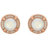 Bezel Set Halo Style Earrings Mounting in 14 Karat Rose Gold for Round Stone, 3.56 grams