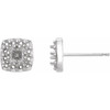 Halo Style Earrings Mounting in Platinum for Square Stone, 2.59 grams