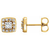 Halo Style Earrings Mounting in 14 Karat Yellow Gold for Square Stone, 1.66 grams