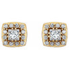 Halo Style Earrings Mounting in 14 Karat Yellow Gold for Square Stone, 1.66 grams