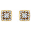 Halo Style Earrings Mounting in 14 Karat Yellow Gold for Square Stone, 1.66 grams