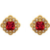 Cushion 4 Prong Vintage Inspired Earrings Mounting in 14 Karat Yellow Gold for Cushion Stone, 3.06 grams