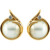 Accented Mabé Pearl Earrings Mounting in 14 Karat Yellow Gold for Pearl Stone, 2.94 grams