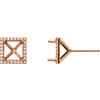 Square 4 Prong Halo Style Earrings Mounting in 14 Karat Rose Gold for Square Stone, 1.9 grams