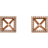Square 4 Prong Halo Style Earrings Mounting in 14 Karat Rose Gold for Square Stone, 1.9 grams