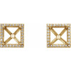 Square 4 Prong Halo Style Earrings Mounting in 14 Karat Yellow Gold for Square Stone, 1.9 grams