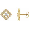 Halo Style Clover Earrings Mounting in 14 Karat Yellow Gold for Round Stone, 1.64 grams