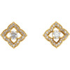 Halo Style Clover Earrings Mounting in 14 Karat Yellow Gold for Round Stone, 1.64 grams