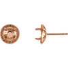 Round 4 Prong Halo Style Earrings Mounting in 14 Karat Rose Gold for Round Stone, 0.6 grams