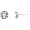 Round 4 Prong Halo Style Earrings Mounting in Platinum for Round Stone, 0.59 grams