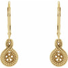 Beaded Pearl Lever Back Earrings Mounting in 14 Karat Yellow Gold for Pearl Stone, 1.01 grams
