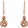 Beaded Pearl Lever Back Earrings Mounting in 14 Karat Rose Gold for Pearl Stone, 0.98 grams