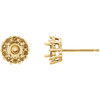 Round 4 Prong Halo Style Earrings Mounting in 14 Karat Yellow Gold for Round Stone, 0.69 grams