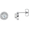 Round 4 Prong Halo Style Earrings Mounting in 14 Karat White Gold for Round Stone, 1.92 grams