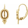 Oval Cabochon Lever Back Earrings Mounting in 14 Karat Yellow Gold for Oval Stone, 0.74 grams