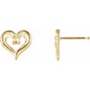 Accented Heart Earrings Mounting in 14 Karat Yellow Gold for Round Stone, 0.65 grams