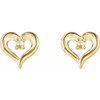 Accented Heart Earrings Mounting in 14 Karat Yellow Gold for Round Stone, 0.65 grams