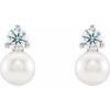 Accented Pearl Earrings Mounting in 14 Karat White Gold for Pearl Stone, 1.91 grams