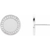 Accented Engravable Earrings Mounting in 14 Karat White Gold for Round Stone, 1.64 grams