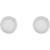 Accented Engravable Earrings Mounting in Platinum for Round Stone, 2.61 grams