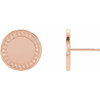 Accented Engravable Earrings Mounting in 14 Karat Rose Gold for Round Stone, 1.69 grams