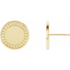 Accented Engravable Earrings Mounting in 14 Karat Yellow Gold for Round Stone, 1.69 grams