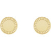 Accented Engravable Earrings Mounting in 14 Karat Yellow Gold for Round Stone, 1.69 grams