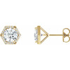 Round 3 Prong Halo Style Stud Earrings Mounting in 14 Karat Yellow Gold for Round Stone, 0.97 grams