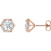 Round 3 Prong Halo Style Stud Earrings Mounting in 14 Karat Rose Gold for Round Stone, 0.97 grams