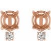 Round 4 Prong Accented Earrings Mounting in 14 Karat Rose Gold for Round Stone, 0.98 grams