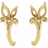 Floral J Hoop Earrings Mounting in 14 Karat Yellow Gold for Marquise Stone, 0.86 grams
