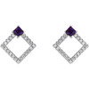 Accented Geometric Earrings Mounting in 14 Karat White Gold for Square Stone, 3.59 grams