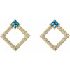 Accented Geometric Earrings Mounting in 14 Karat Yellow Gold for Square Stone, 3.68 grams