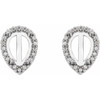 Pear 4 Prong Halo Style Cabochon Earrings Mounting in Platinum for Pear shape Stone, 2.42 grams