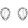 Pear 4 Prong Halo Style Cabochon Earrings Mounting in Platinum for Pear shape Stone, 2.42 grams