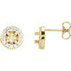 Round 4 Prong Halo Style Earrings Mounting in 14 Karat Yellow Gold for Round Stone, 2.4 grams