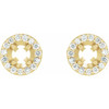 Round 4 Prong Halo Style Earrings Mounting in 14 Karat Yellow Gold for Round Stone, 2.4 grams