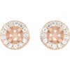 Round 4 Prong Halo Style Earrings Mounting in 14 Karat Rose Gold for Round Stone, 1.62 grams