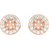 Round 4 Prong Halo Style Earrings Mounting in 14 Karat Rose Gold for Round Stone, 1.62 grams