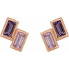 Family Stud Earrings Mounting in 14 Karat Rose Gold for Straight baguette Stone, 0.84 grams