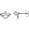 Vintage Inspired Pearl Earrings Mounting in 14 Karat White Gold for Pearl Stone, 1.55 grams