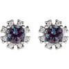 Round 4 Prong Halo Style Earrings Mounting in 14 Karat White Gold for Round Stone, 2.71 grams
