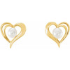 Pearl Heart Earrings Mounting in 10 Karat Yellow Gold for Pearl Stone, 0.45 grams