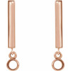 Bezel Set Bar Earrings Mounting in 14 Karat Rose Gold for Round Stone, 0.68 grams