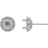 French Set Halo Style Earrings Mounting in 14 Karat White Gold for Round Stone, 0.66 grams