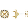 Halo Style Cocktail Style Earrings Mounting in 14 Karat Yellow Gold for Cushion Stone, 1.42 grams