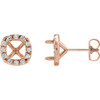 Halo Style Cocktail Style Earrings Mounting in 14 Karat Rose Gold for Cushion Stone, 1.43 grams